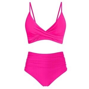 Amy Babe Women's High Waisted Bikini Sets Push Up Twist Front Spaghetti Straps M